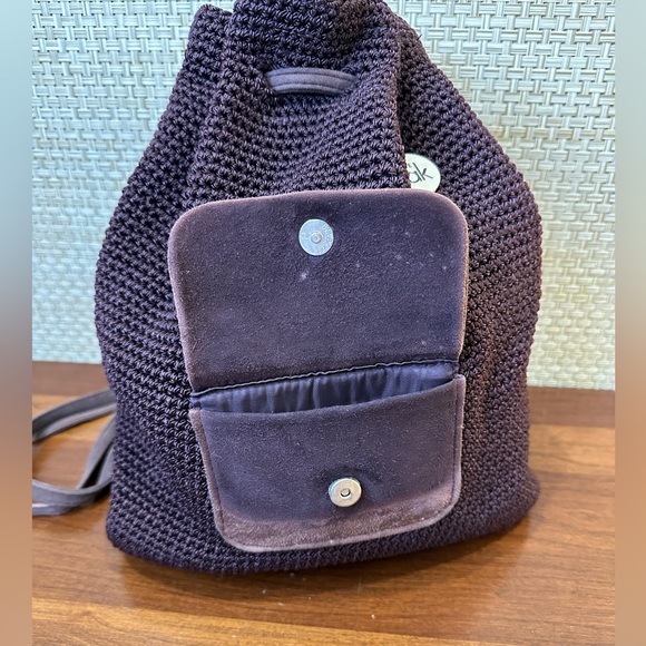 🌟HP🌟VTG 1990s The Sak Crochet Backpack Aubergine Purple 90s Boho Drawstring Bag - Picture 6 of 16